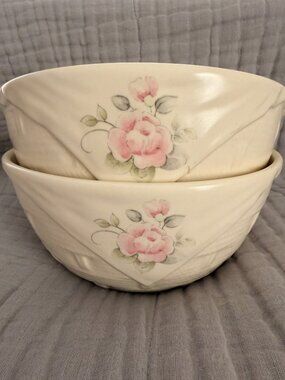 Vintage Pfaltzgraff Tea Rose Basketweave Bowl - Set of 2